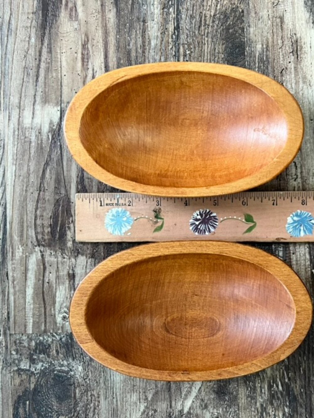 Hand Turned Wooden Bowls Set of 2 Mid Century Style Oval Wood Catchall Dishes